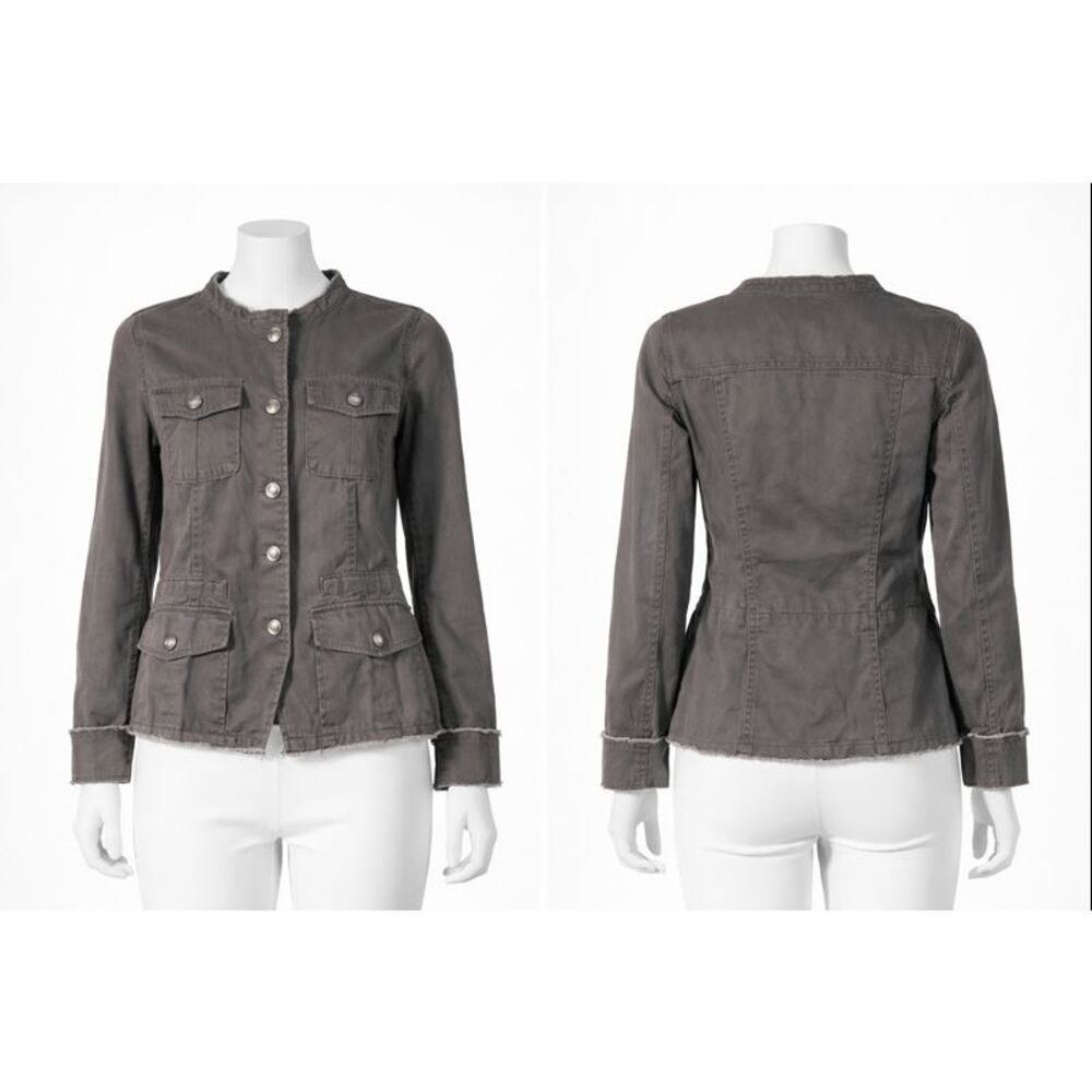 Maurices Utility Jacket Size 0 Gray Cotton Blend Button Front Military Style